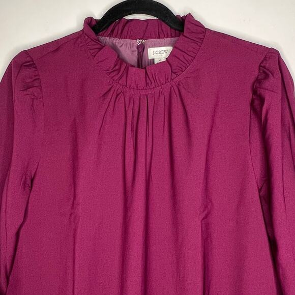 J. Crew Purple Ruffle Collar Long Sleeve Shift Mini Dress Size 6 - Picture 4 of 9